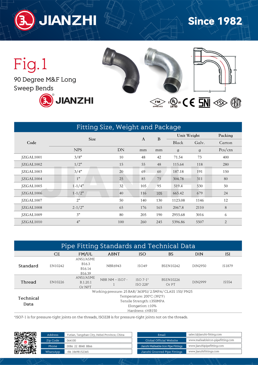 Male and Female Threaded Long Radius Elbow Bend 90 Degree Fig.1