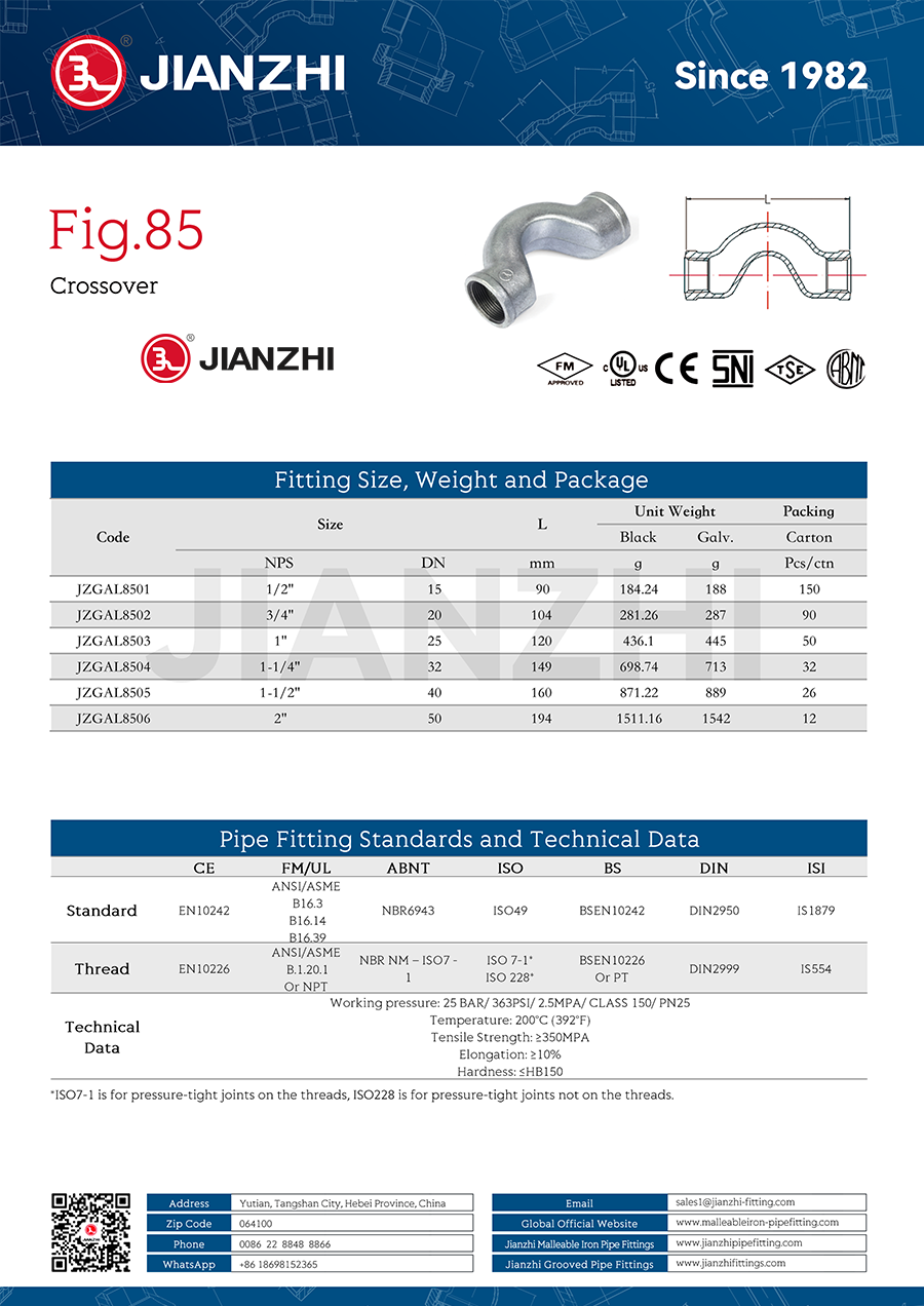 OEM Malleable Iron Plumbing Fittings Fig. 85