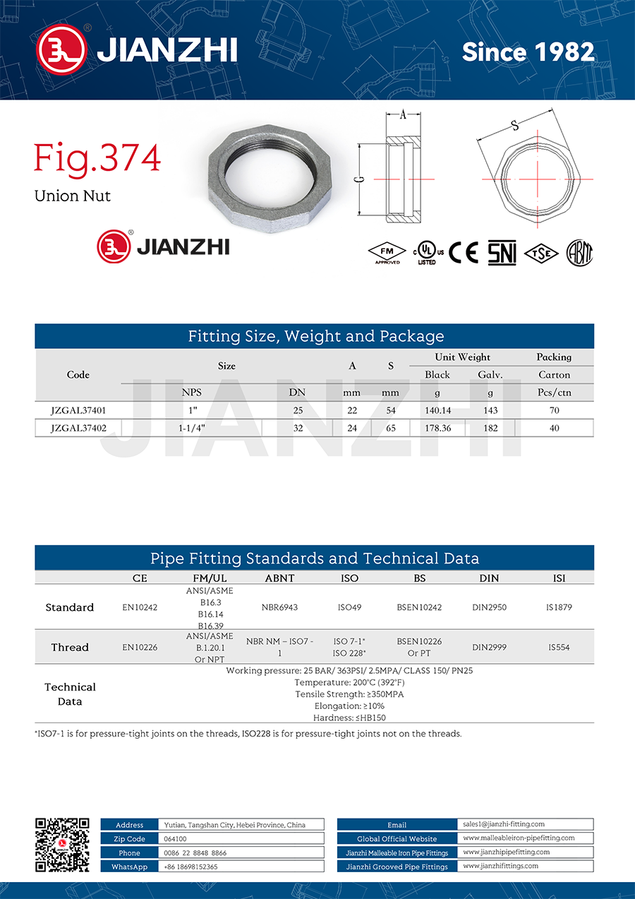 Galvanised Pipe and Fittings Union Nut Fig. 374