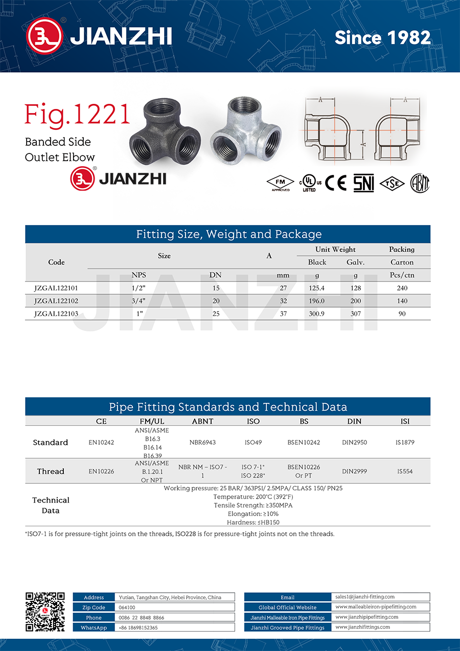 Threaded Pipe Fittings Side Outlet Elbow Fig.1221