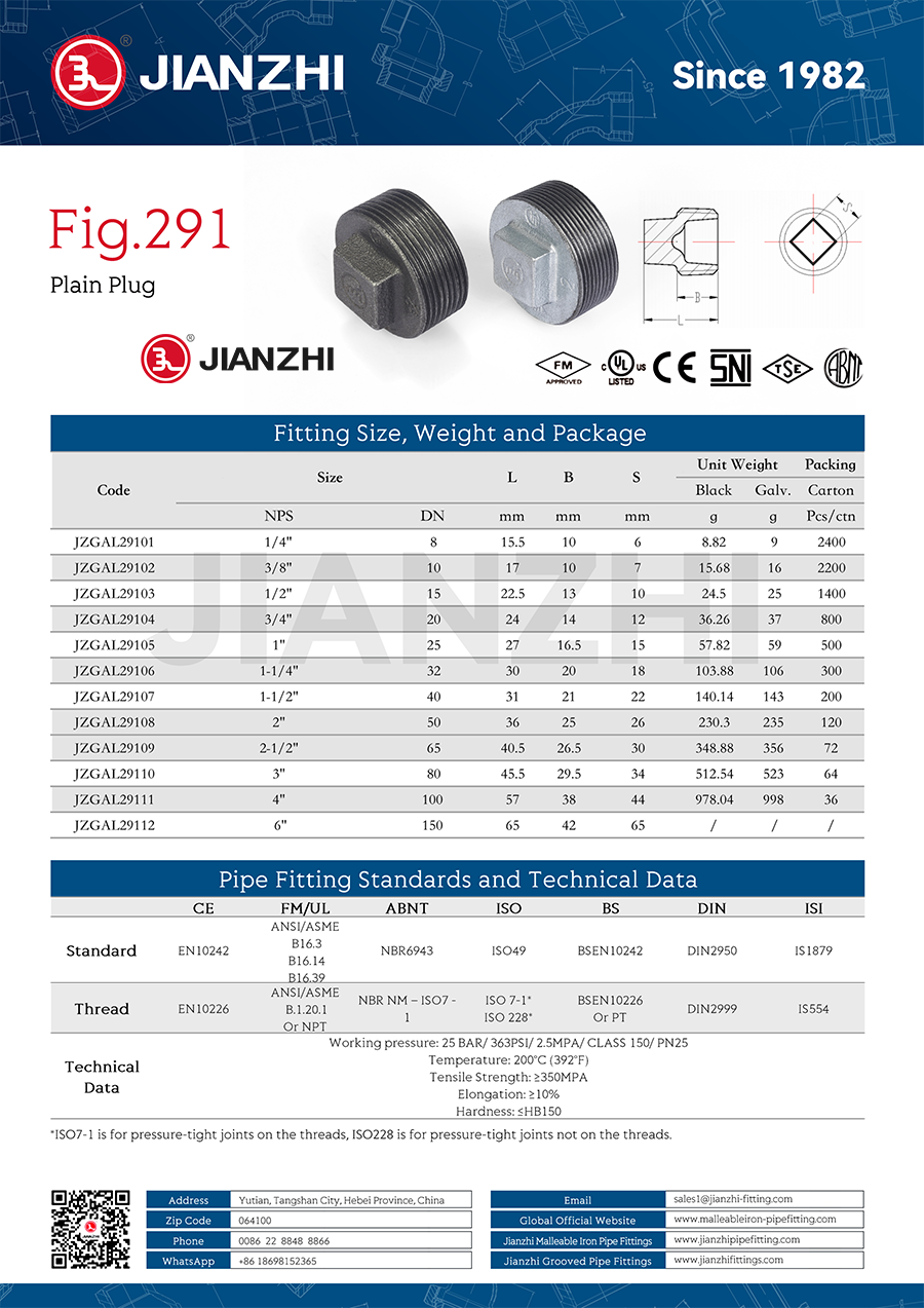 Square Head Plug Plain Fig.291