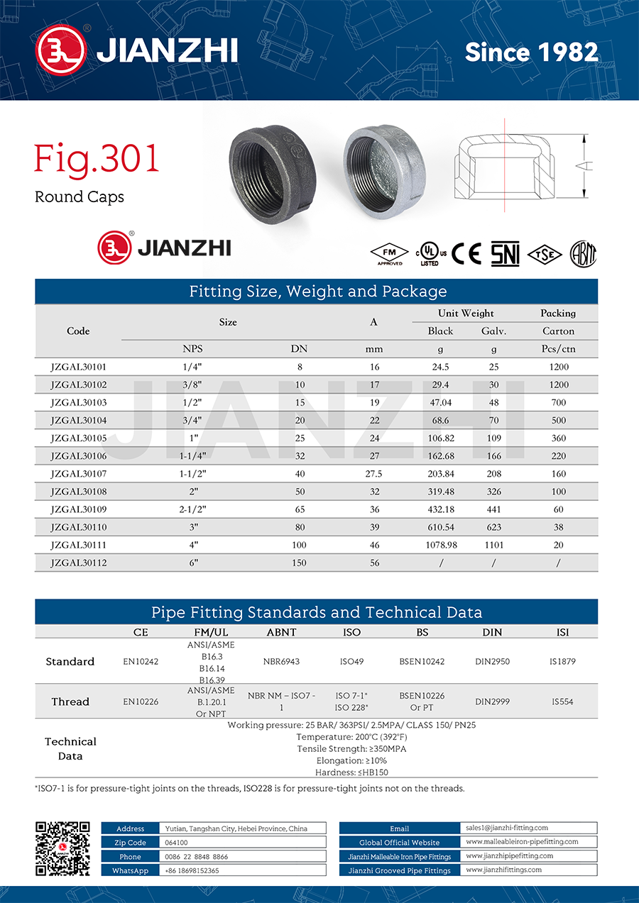 Black Iron Cap Fittings Round Fig.301