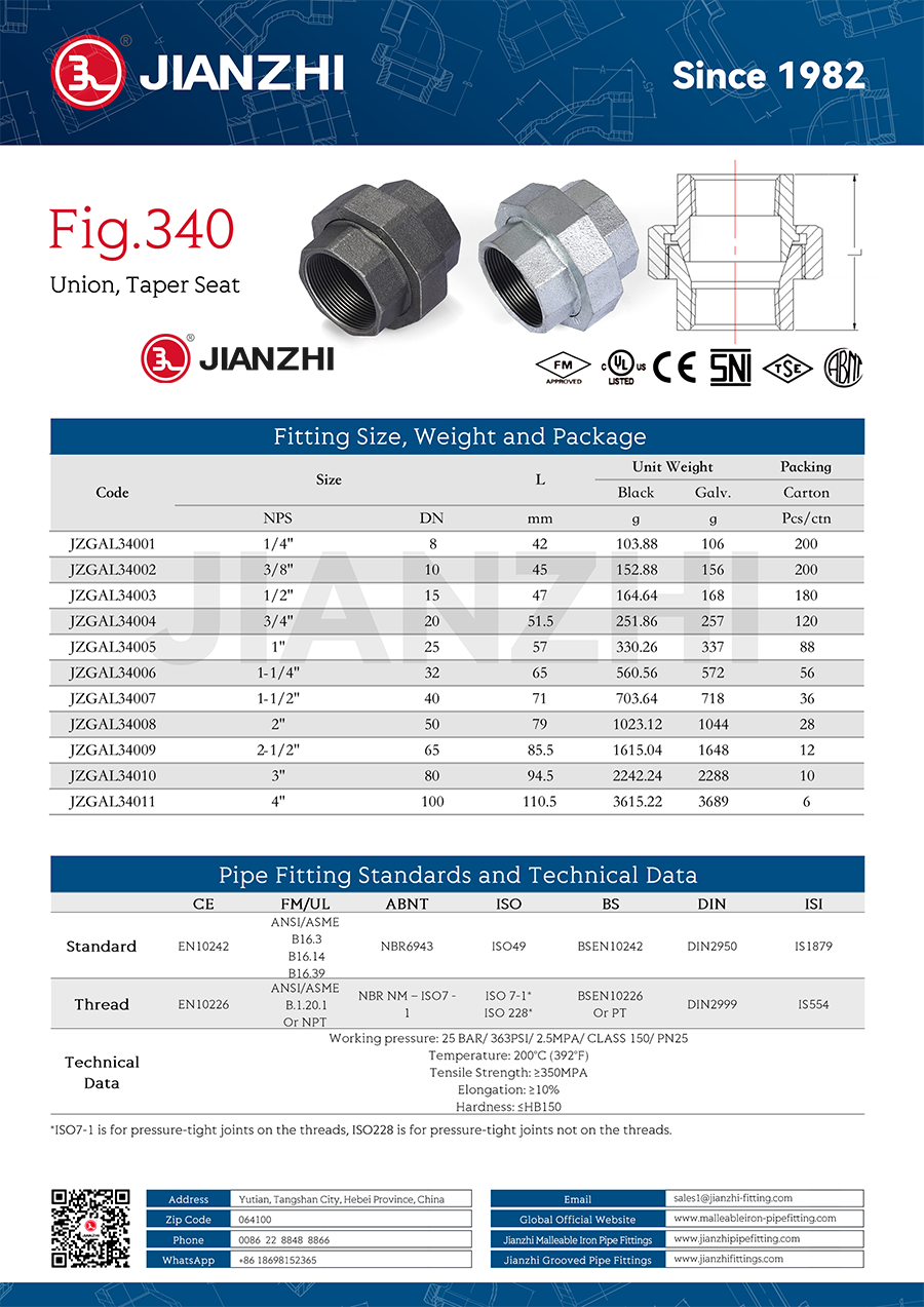 Black Pipe Fittings Union Taper Seat Fig.340